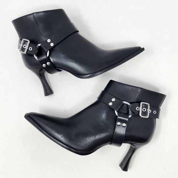 Reformation Shoes - Reformation Silvia Ankle Boots Women 7.5 Black Leather Heeled Removeable Harness